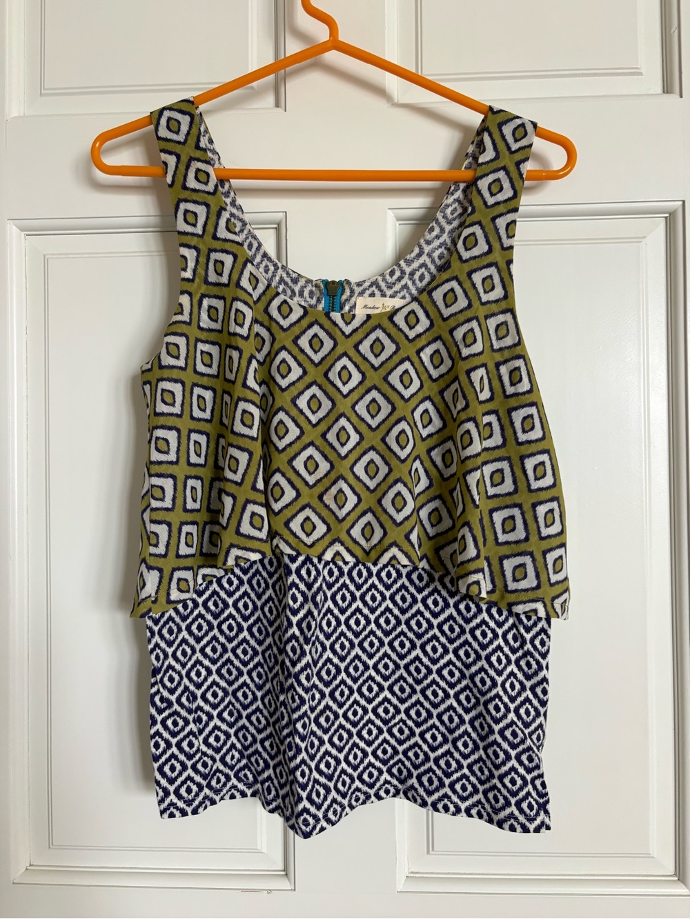Meadow Rue Olive & Navy Geometric Layered Tank Top
